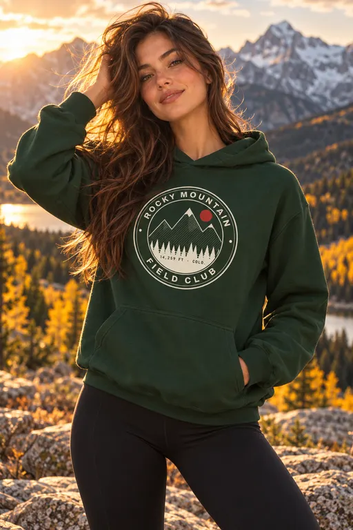 Brooke Sullivan, a fictional character. Brooke in the Rocky Mountain Field Club hoodie, Colorado high country.