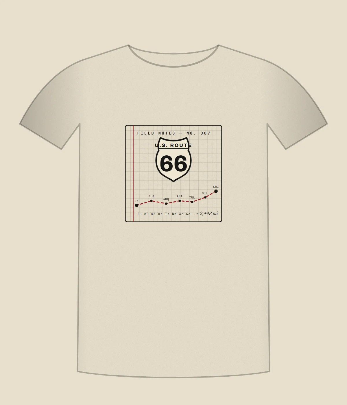 Route 66 Field Notes Heavyweight Tee — Bone